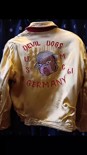 Awesome new addition: 1960 reversible satin Marine Corps Devil Dogs jacket! #vintagemilitary #devildogs #marinecorps #gcompany #bremerhaven #60smilitary #satinjacket #embroideredjacket #reversiblejacket #usmchistory #vintagesatinjacket | succotash