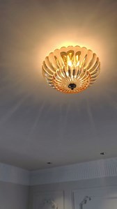 Semi Flush Mount Ceiling Light Fixture, 12" Vintage Gold Ceiling Light with Amber Glass Shade, 3-Light Close to Ceiling Light for Hallway Entryway Bedroom Kitchen, Mid Century Modern