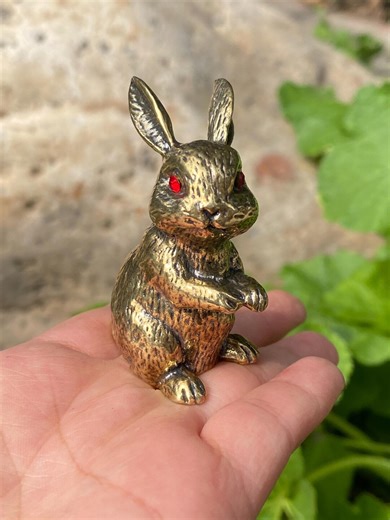 Brass Rabbit Figurine Red Eye Bunny Zodiac Animal Desk Decor Collectible Ornament Easter Gift - Etsy