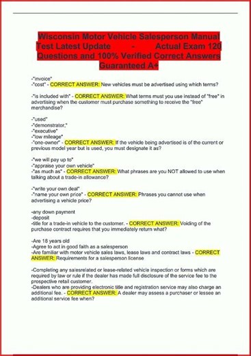 Wisconsin Motor Vehicle Salesperson Manual Test Latest Updat video