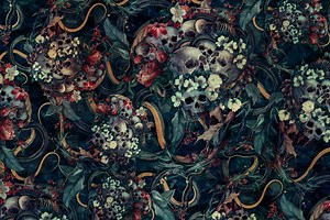 Skulls and Snakes Wall Mural - Dark Botanical Gothic for Living Room