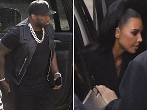 Kim Kardashian, 50 Cent on Set of Eva Longoria's Netflix Film 'The Fifth Wheel'