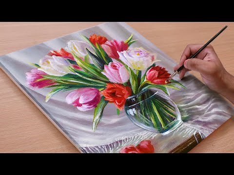 Painting a Beautiful Vibrant Flower Bouquet in a Vase / Acrylic painting / Art paintings