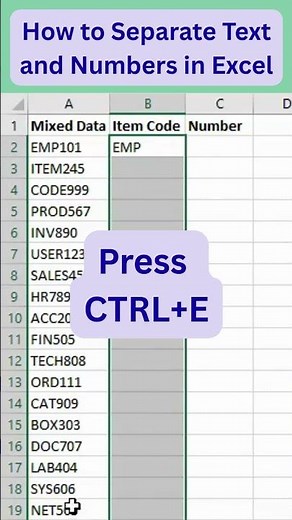 How to separate text and number in Excel #excel #exceltrick #spreadsheets #office #shorts