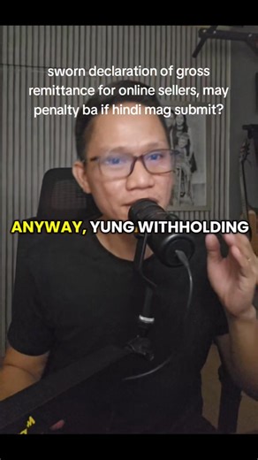 If hindi ka nakapag submit ng Sworn Declaration of Gross Remittance for Online Sellers... automatic kang iwi-withheld ni platform ng 0.5% of gross remittance. You will receive BIR form 2307 na magagamit mo as tax credits when you file your ITR. So, pambawas din sa income tax payable mo. If you want to learn paano gamitin yung 2307 para mabawasan yung babayaran mong tax kay BIR... Sa last week ng January, magka-conduct ako ng training for Annual ITR filing para sa Non-VAT sole proprietor, profess