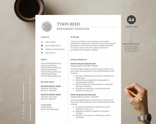 Skilled Trades Resume Template Word & Google Docs | Resume for Electrician, Plumber, Mechanic | Editable Blue Collar CV for Job Application - Etsy