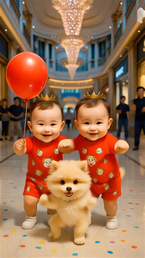 “Twin Baby Dance 🍼❤️ Cute Puppy ke Saath | Mall Dance Viral Short” 😍🐶🎈”#shorts #kidsdance