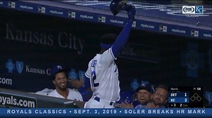 Soak it up, Soler. A curtain call after his record-setting 39th homer. #Royals This Royals Classic Replay is airing now on FOX Sports Kansas City. | FanDuel Sports Network Kansas City
