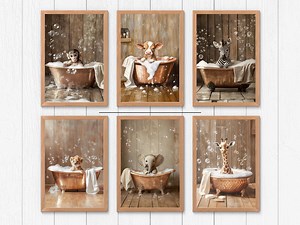 Animal in Bathtub Print, Funny Bathroom Wall Decor, Nursery Animal Prints, Animal Gallery Set, Set of 6, Bathroom Art Print, Safari Bathtub - Etsy