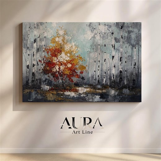 Autumn Birch Tree Wall Art, Abstract Landscape Print, Fall Forest Art, Birch Tree Artwork, Modern Nature Artwork, Birch Tree Poster, Canvas - Etsy