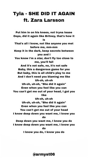Tyla - SHE DID IT AGAIN (Lyrics) ft. Zara Larsson