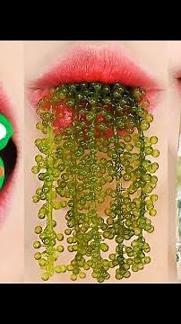 Sea grapes, Pepe, Frog Egg, Grapes, Dice Candy, Broccoli, Eye Gummy Tanghulu GREEN DESSERTS MUKBANG