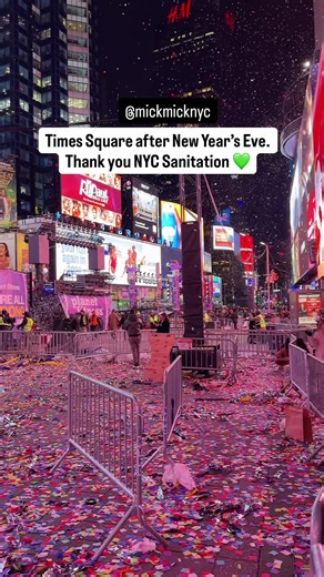 NYC Sanitation Team Cleans Times Square After Celebrations
