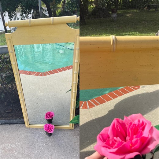 Faux Bamboo Pagoda Mirror Coastal Chinoiserie Yellow and White Vintage Hollywood Regency - Etsy