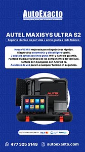 ¿Sabías que ya existe un escáner de diagnóstico automotriz y diésel ligero además con inteligencia artificial y un asistente de voz para ir a cualquier función en segundos? Así es ya llegó el Autel Ultra S2 a AutoExacto y con envío express gratis a todo México. Su pantalla de 14 pulgadas con Android 13 y la nueva VCMI II mejorada, podrás hacer diagnósticos rápidos y precisos. Tiene topología de redes con análisis de calidad avanzada así podrás ver gráficos de los componentes del vehículo que est