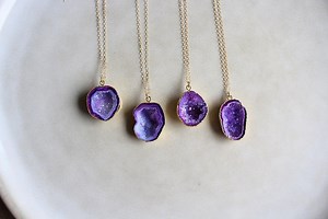 14k Gold Filled Crystal Necklace, Druzy Geode Stone Pendant, Raw Crystal Unique Gift, Crystal Necklace Pendant, Ready to Gift Idea, Boho - Etsy