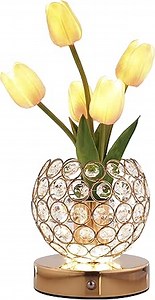 Cordless Tulip Flower Lamp, Adjutable Touch Dimming Crystal Night Light with Artificial Tulip Flower, Rechargeable LED Flower with Vase Lamp Romantic Decor for Bedside Nightstand, Gift for Mother