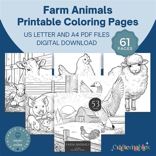 Farm Animals Coloring Pages | Printable Animal Art for Kids & Adults | A4   Letter Size | Barnyard Fun to Color at Home - Etsy
