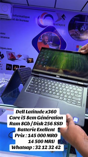 Dell Latitude x360 Core i5 8em Génération Ram 8Gb / Disk 256 SSD Batterie Exellent Prix : 145 000 MRO 14 500 MRU Whatsap : 32 12 32 42