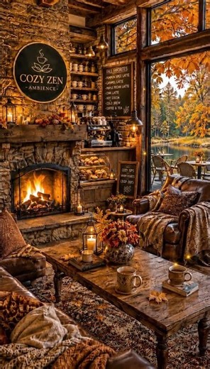Fall Ambience | Read in a Cozy Autumn Coffee Shop with Fireplace🍂☕