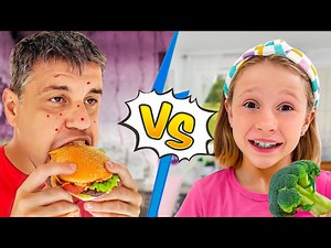 Nastya VS dad in Healthy Food Challenge - Videos For Kids