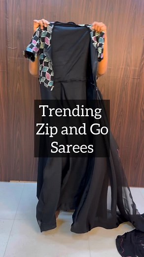 @blacklovers__1 on Instagram: "Trending Zip and Go sarees 😍 Shop on website Search code : Zip Website link in page bio Saree fabric : Georgette with lace cut work Blouse : georgette with sequence work Belt also provided Full lining attached in Blouse and saree Zip attached at front Hook attached at side hip Length : 53-55 inches Saree is very comfortable to wear and give slim look Can get ready within 1 min"