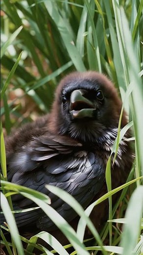 🐦🌿 Baby Raven Hiding in Tall Grass - Adorable and Curious!