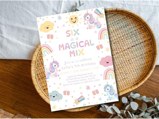 Unicorn Birthday Invitation Template, Editable Canva Invite, Rainbow Unicorn Party Invite, Magical Kids Birthday, Instant Download - Etsy