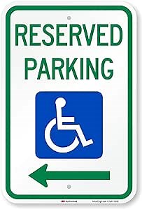 "Reserved Parking" Federal Handicap Parking Sign with Left Arrow By SmartSign | 12" x 18" 3M Engineer Grade Reflective Aluminum