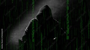 Anonymous man in a hood interview video footage, mysterious man sitting on a chair and talking. Anonymous hacker interview with no visible face footage, computer hacker conceptual background