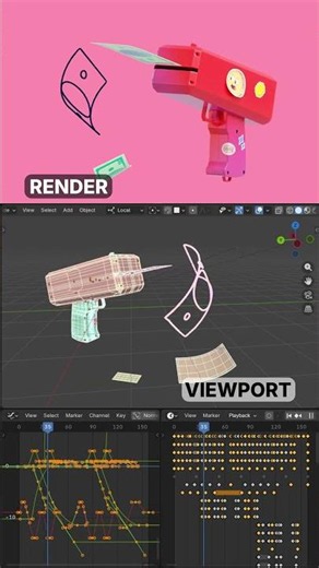 Cash in motion #behindthescene #blender #animation #3d #moneygun