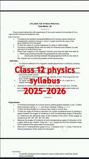 Class 12 physics syllabus 2025-2026#physics #syllabus #ahsec #hs #youtubeshorts