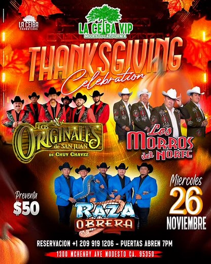 #thanksgiving Miércoles 26 de noviembre en La Ceiba VIP Modesto California 🔥🔥🔥💯 | Los Morros Del Norte oficial page