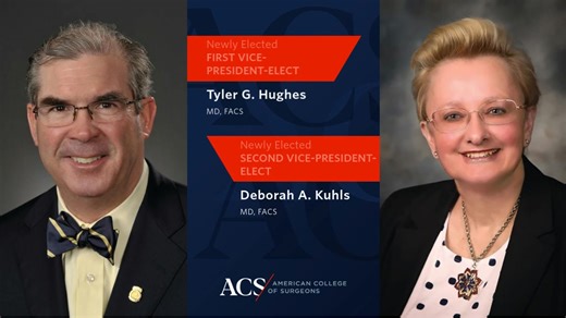 Drs. Tyler G. Hughes and Deborah A. Kuhls have been selected as our First and Second Vice-Presidents elect! Congratulations to them both. #ACSCC22 | American College of Surgeons