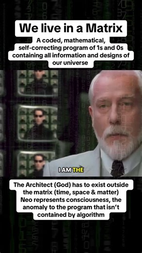 Mind Awake | Reality Decoded on Instagram: "In The Matrix Reloaded, Neo finally meets the Architect the creator of the simulated world itself. But what this scene truly reveals goes far deeper than science fiction… The Architect represents the code of control, the mathematical structure that defines the illusion of reality. He tells Neo that his existence is an anomaly, the part of the system that cannot be deleted. In other words, Neo symbolizes consciousness the unpredictable, divine spark wit