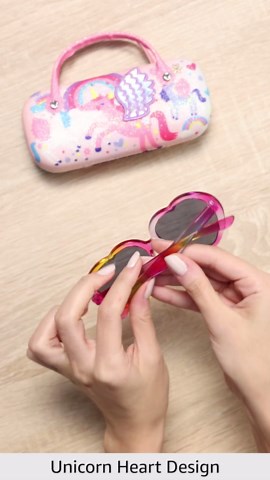 PinkSheep Sunglasses for Girls, Baby Kids Polarized Sunglass with Case, Unicorn Heart Glasses UV400 Protection Plastic Frame