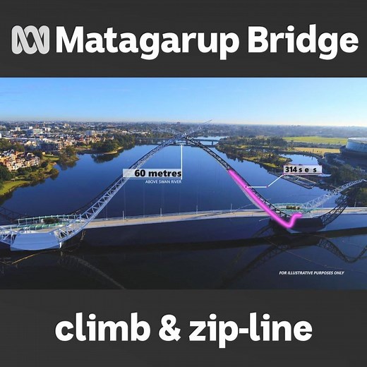 Get excited everyone! The State government says the Matagarup Bridge climb and zip-line is set to open this summer. Transport Minister Rita Saffioti MLA says construction has begun on the infrastructure for the zip-line and climb which include a 314-step trek up to the bridge's main arch, ascending about 70 metres to a 'sky view' platform. The zip-line will run 400m from the peak of the bridge to a landing platform on the Burswood Park foreshore. She said people will have the option of combining