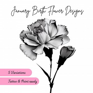 January Birth Flower Design, Carnation Flower, 5 Variations, Floral Tattoo and Print Design, Flower Gift, Digital Download - Etsy Australia