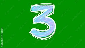 animation of number 3 on green screen background. the text of number 3 drawing with chalk. green screen background.