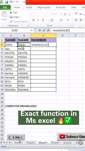 Exact function in ms excel 🔥✅ #exceltips #excel #exceltricks #youtube #algorithm #fyp #excelshorts