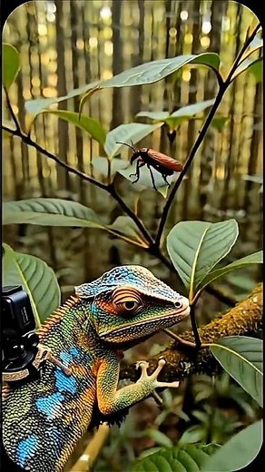 Chameleon hunting insect with tongue#Chameleon #Nature #Wildlife #Macro #Hunting