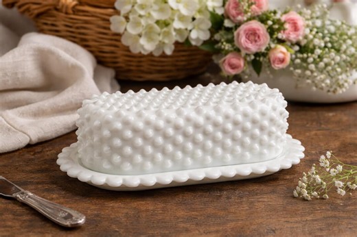 Vintage Fenton Hobnail Milk Glass Covered Butter Dish, Oval White Milk Glass Butter Keeper - Etsy
