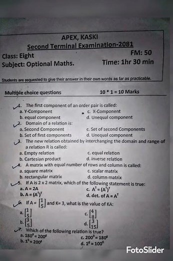 Class 8 Opt.Math Question for practice #exam #ble#class8 #optionalmath
