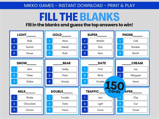 Fill the Blanks: Printable Large Group Party Game for Kids & Adults, Blankety Blank Super Match Game for Dinner Parties and Family Reunions - Etsy UK