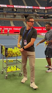My dogs send me to the US Open 🎾 To try to hit a ball from tennis pro John Isner, who holds the ATP world record for the fastest official serve at 157.2 mph or 253 km/h 🤯 #goldenretrieverlife #USOpen #ballislife #dog #smile #bffs | Ellie Golden Life