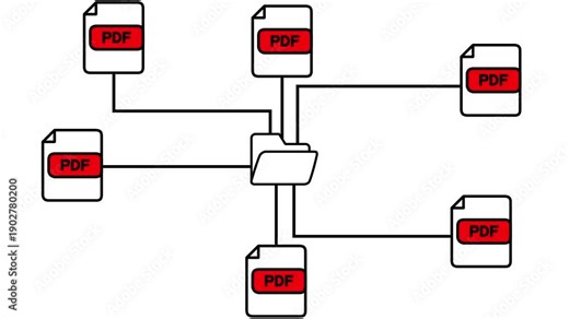 Animated folder icon branching out to multiple PDF files, illustrating data distribution, document management, and file systems.