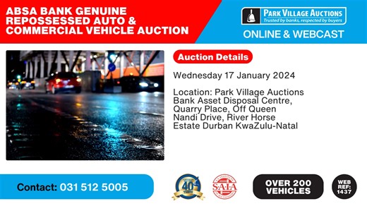 96 reactions · 7 comments | Grab your opportunity to bid at our ABSA Durban Vehicle Auction. Visit bit.ly/48LG4YC for more auction information. | Park Village Auctions | Facebook