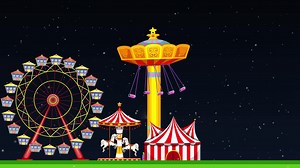 Colorful fairground rides and fireworks light up the night. | Premium Stock Video Footage