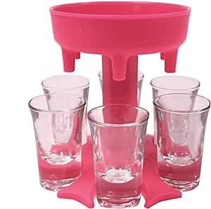 6 Shot Glass Dispenser and Holder, Liquor Iced Beverage Dispenser Automatic Wine Dispenser Bar Shot Drink Dispenser for Home Bar Accessories, Party Supplies (Pink)
