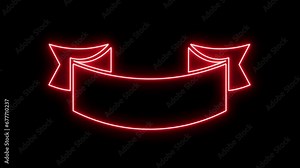 4k animated banner design elements. Isolated on black background. Glowing neon graphic design Banner template. Illuminated modern style ribbon banner design element. Can be used as title bar or banner